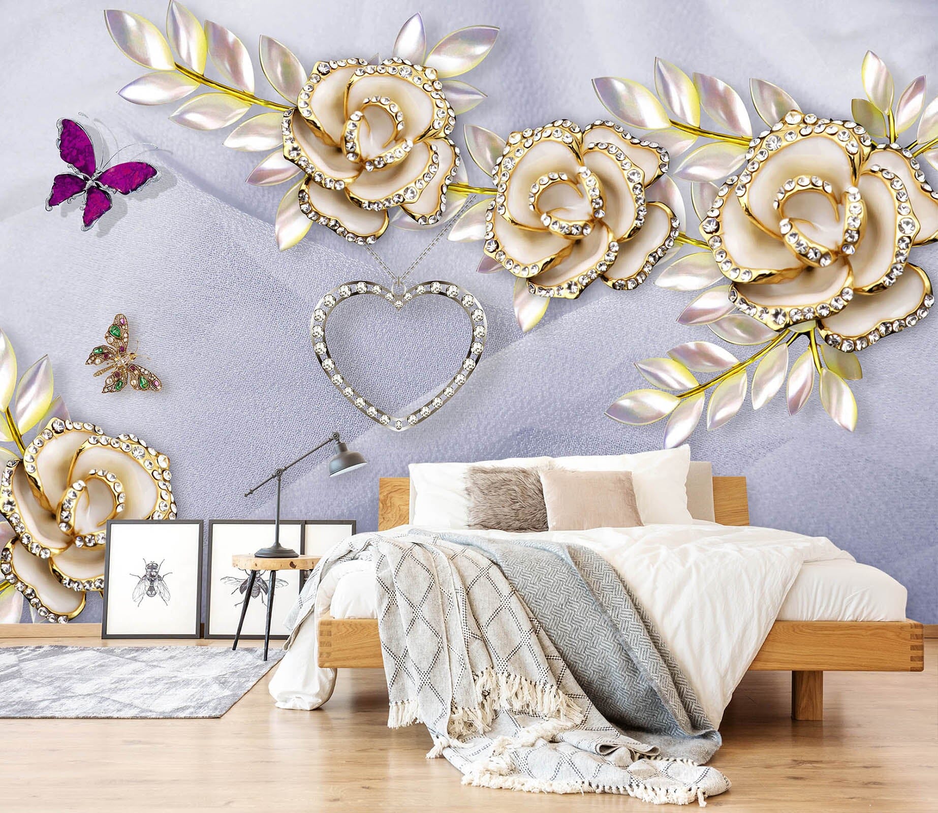 3D Golden Flowers 1451 Wall Murals Wallpaper AJ Wallpaper 2 