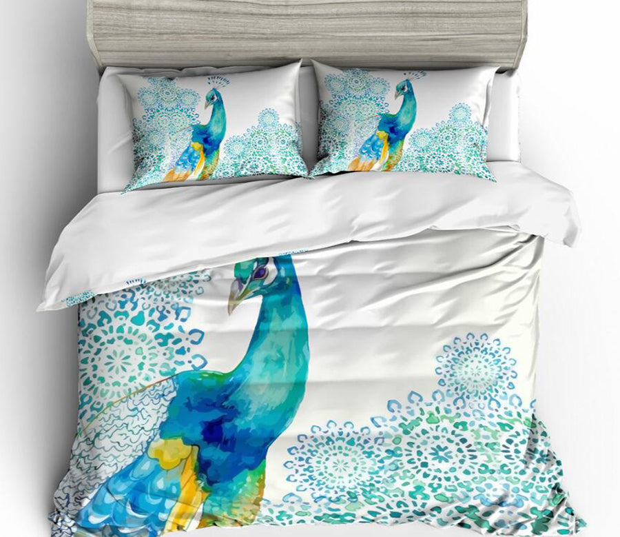 3D Watercolor Peacock 6029 Bed Pillowcases Quilt