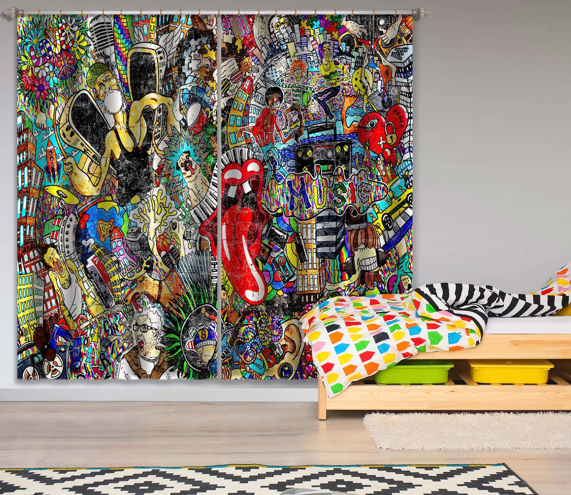 3D Old Man Painting 052 Curtains Drapes