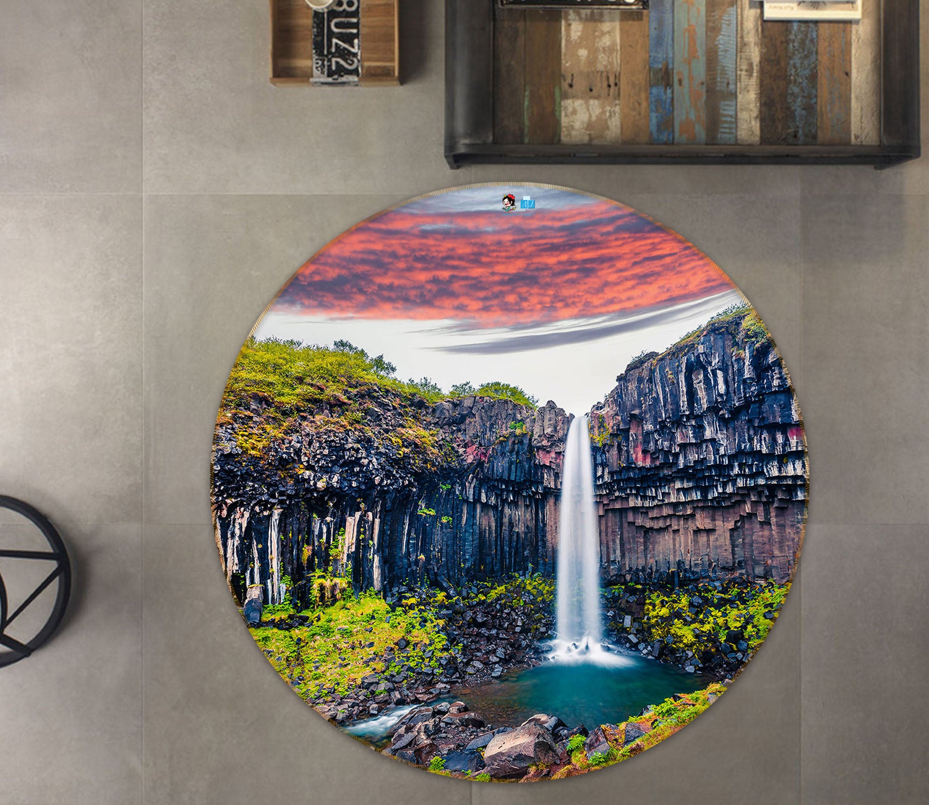 3D Mountain Waterfall 69092 Round Non Slip Rug Mat