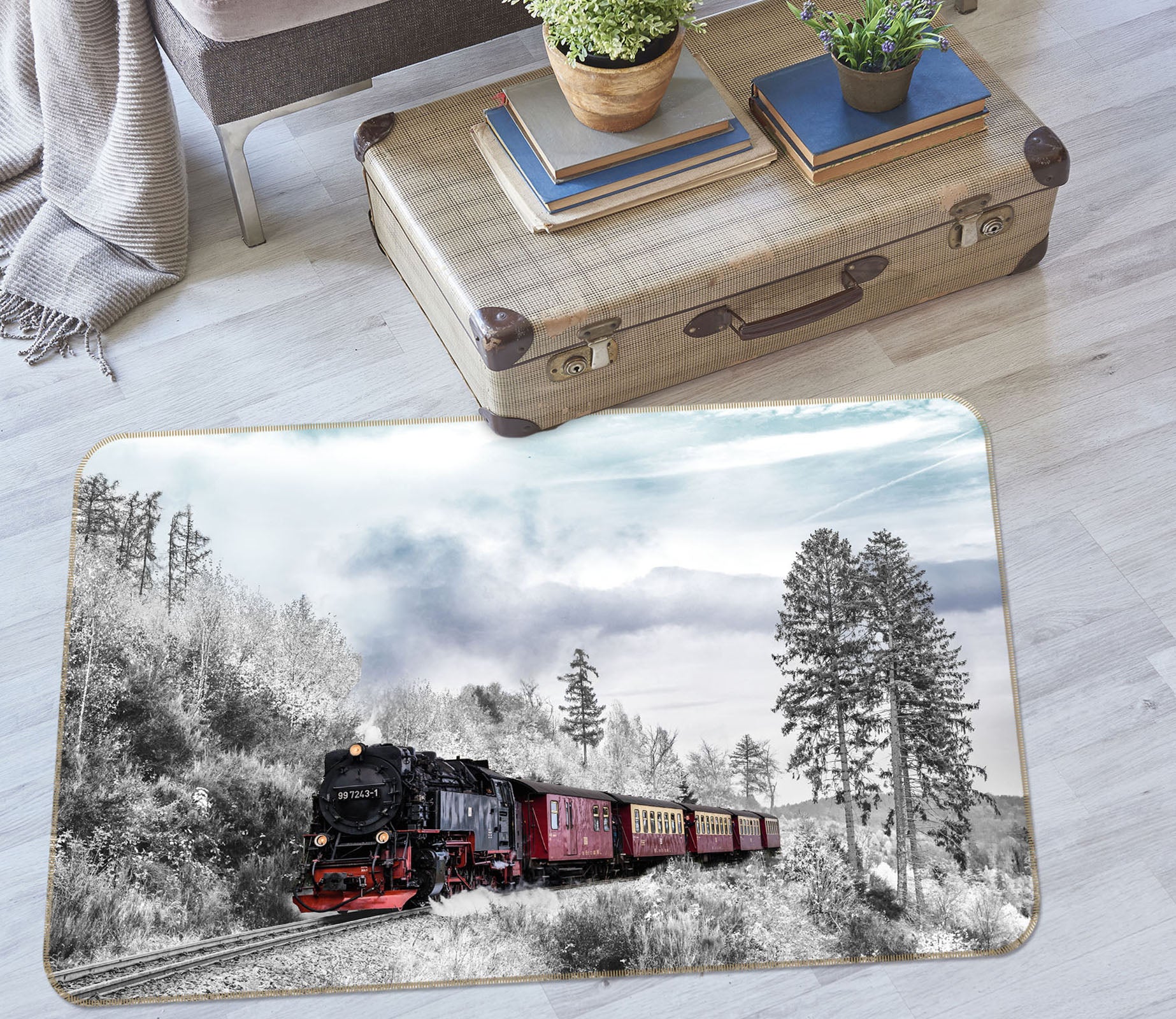 3D Snow Mountain Train 42012 Vehicle Non Slip Rug Mat