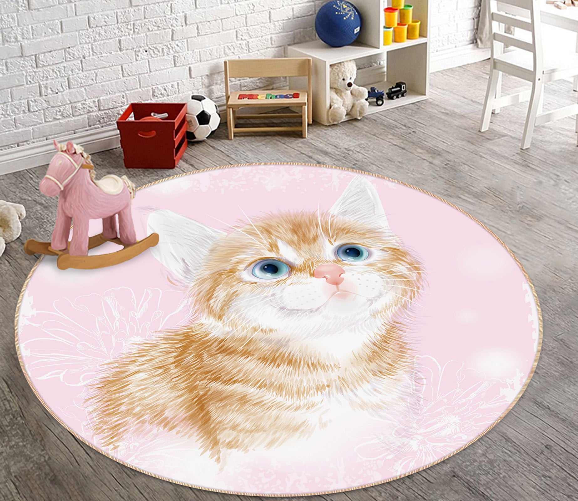 3D Orange Cat 29066 Round Non Slip Rug Mat