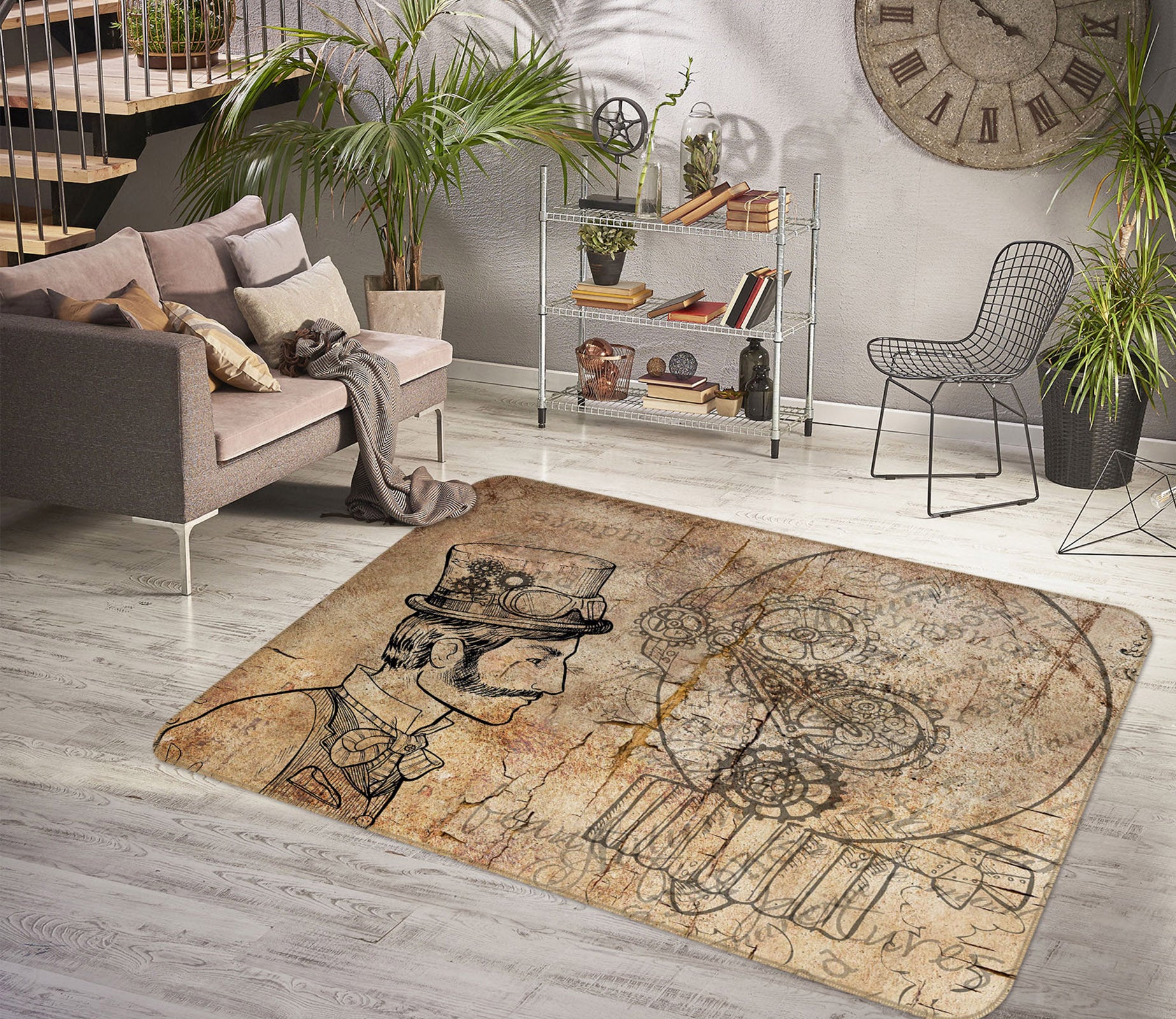 3D Portrait Mechanical Drawing 33110 Non Slip Rug Mat