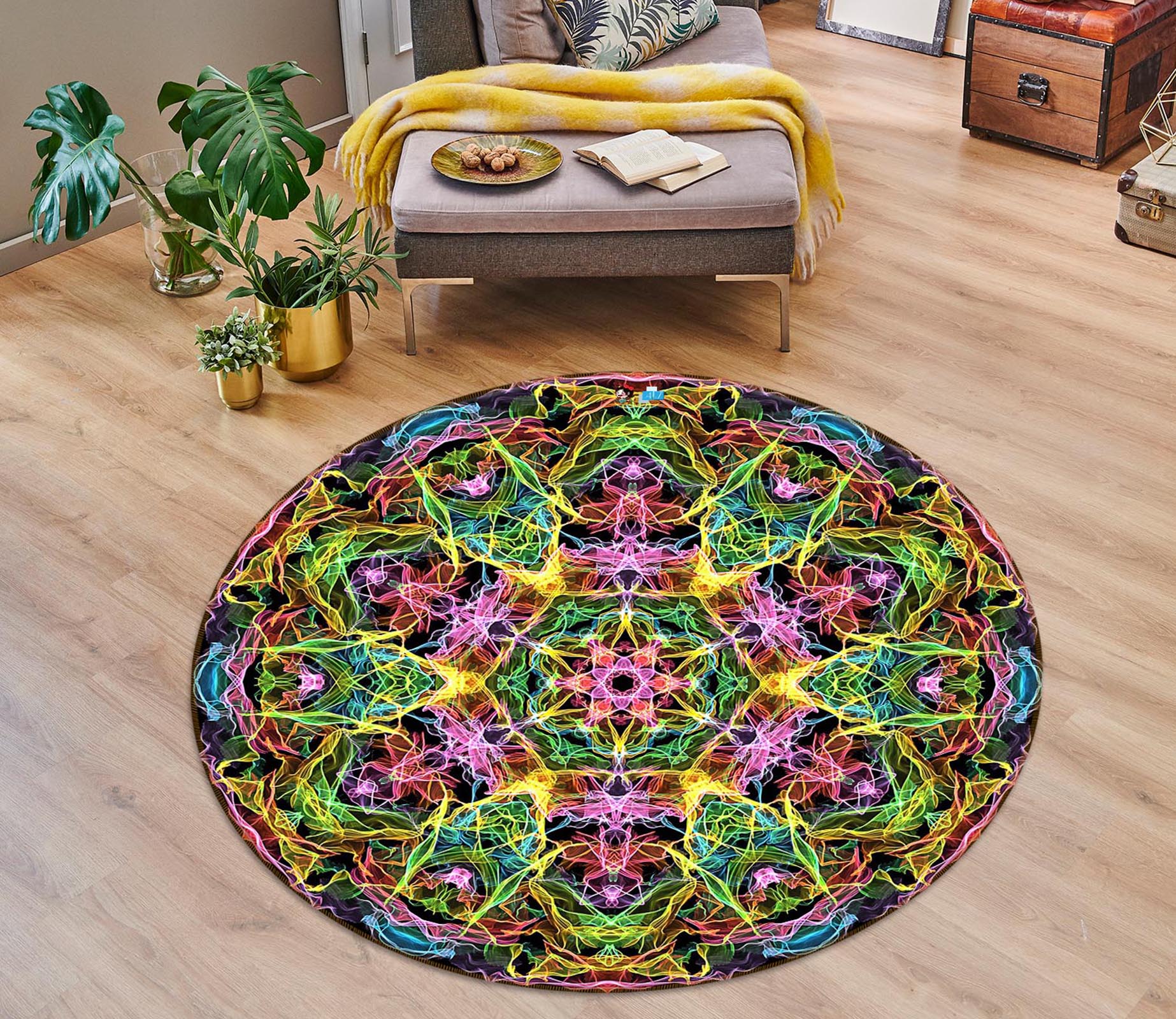 3D Color Pattern Totem 74277 Round Non Slip Rug Mat