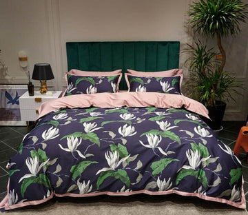 3D White Flowers And Green Leaves 7078 Bed Pillowcases Quilt