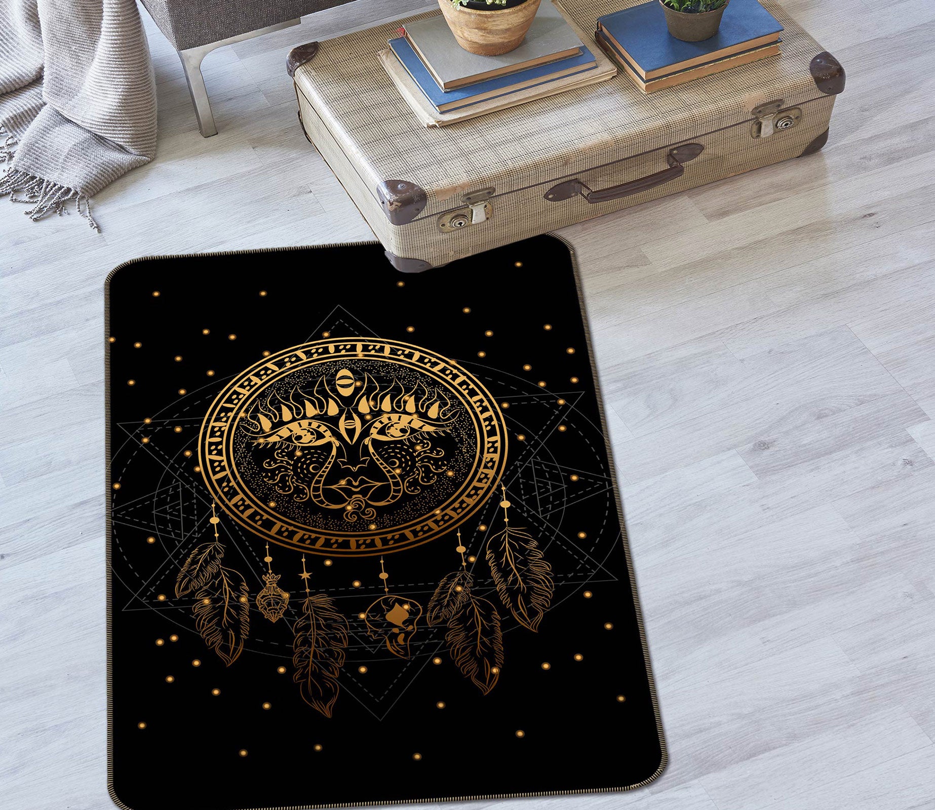 3D Golden Dream Catcher 37113 Non Slip Rug Mat