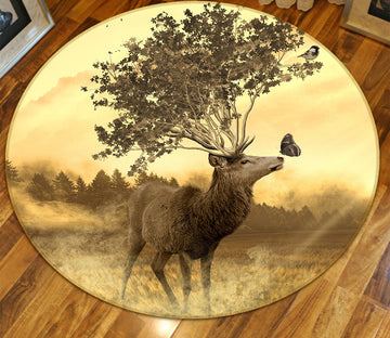 3D Trees Deer 82233 Animal Round Non Slip Rug Mat