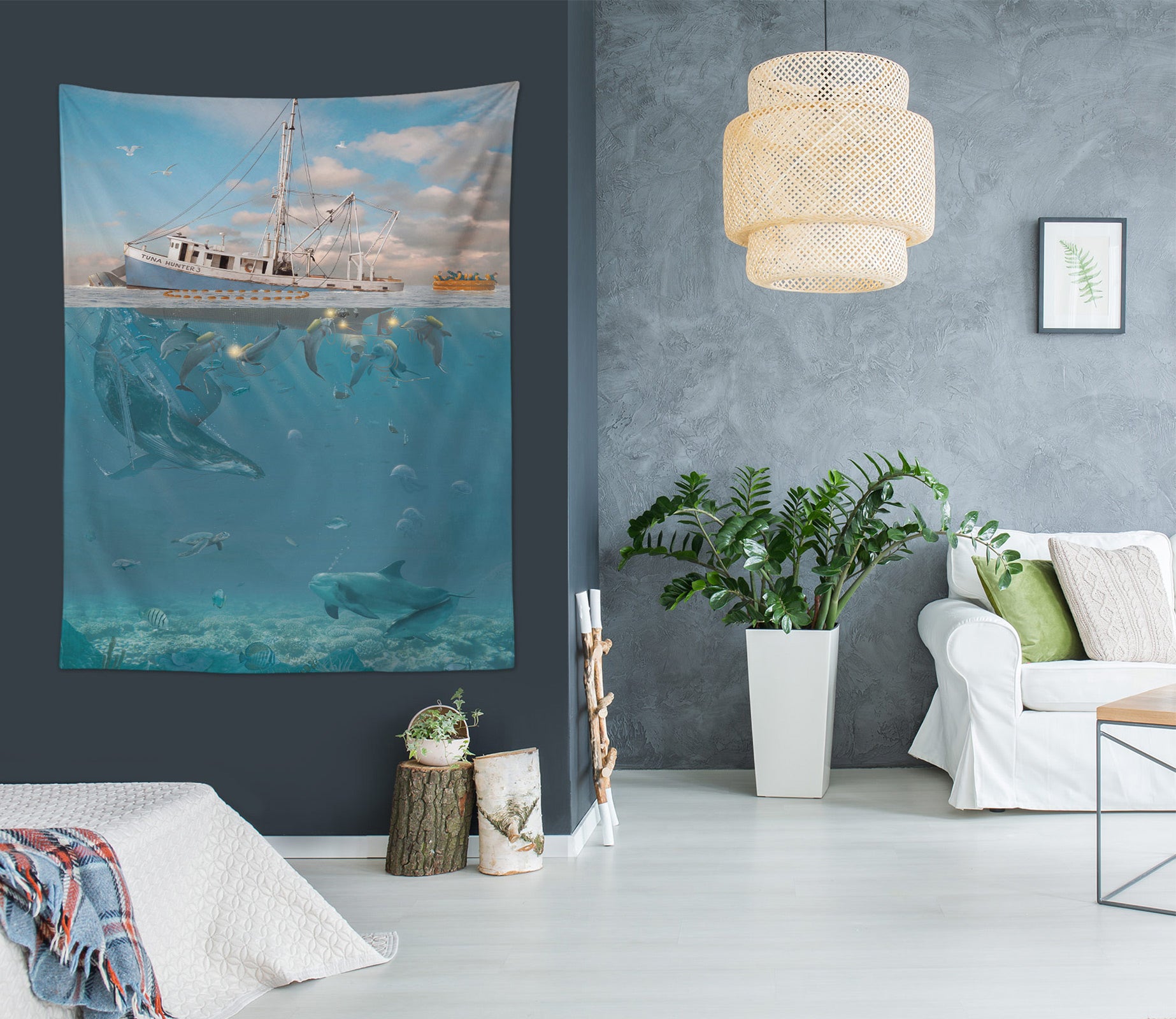 3D Dolphin Ship 11726 Vincent Tapestry Hanging Cloth Hang