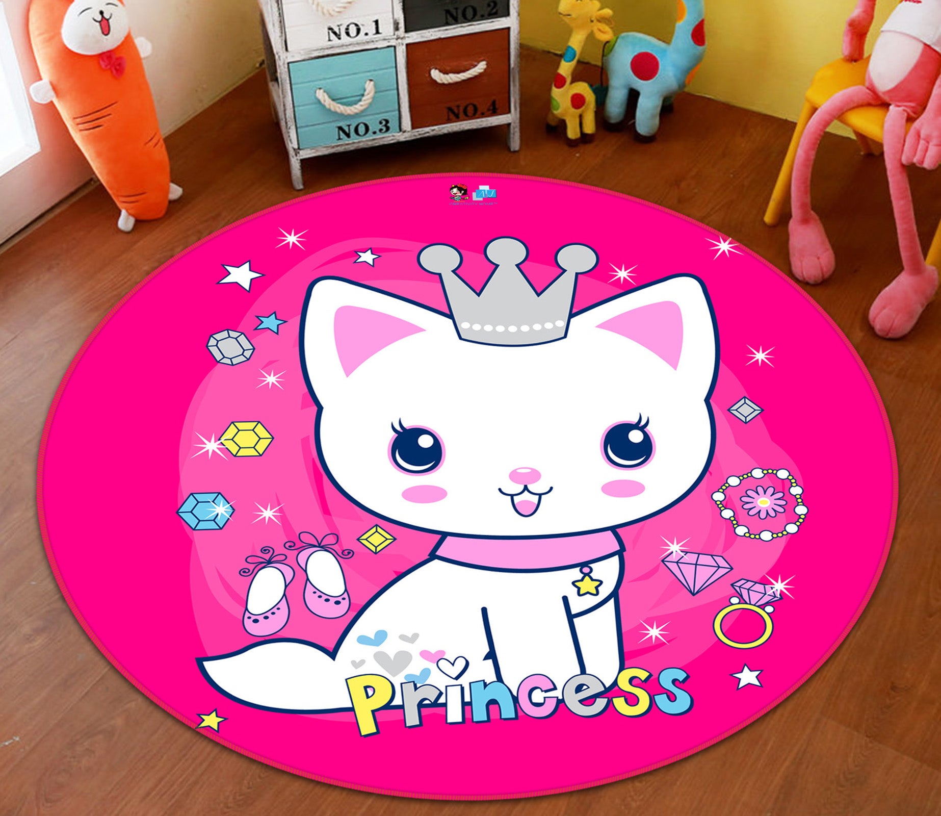 3D Pink Cat 74209 Round Non Slip Rug Mat