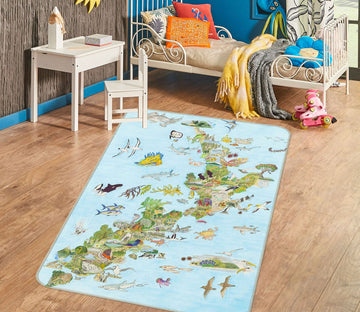 3D Animal Atlas 1517 Michael Sewell Rug Non Slip Rug Mat Mat AJ Creativity Home 