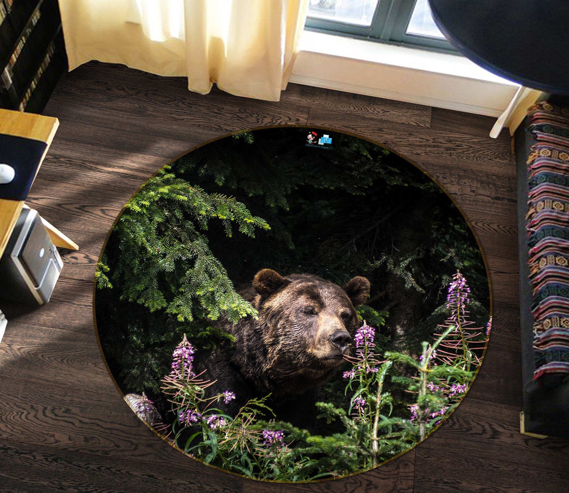 3D Jungle Brown Bear 81230 Round Non Slip Rug Mat