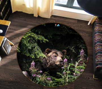 3D Jungle Brown Bear 81230 Round Non Slip Rug Mat