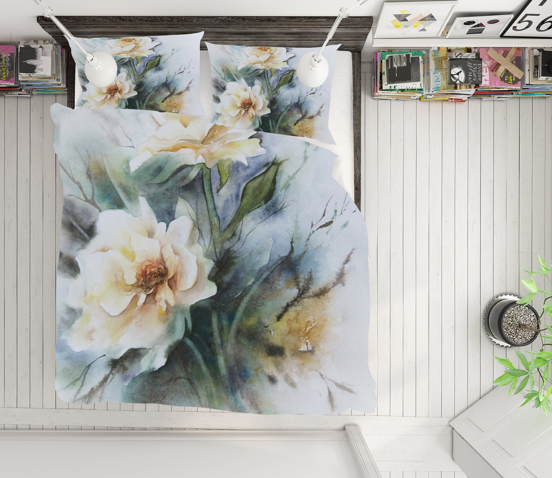 3D White Flowers 16090 Bed Pillowcases Quilt