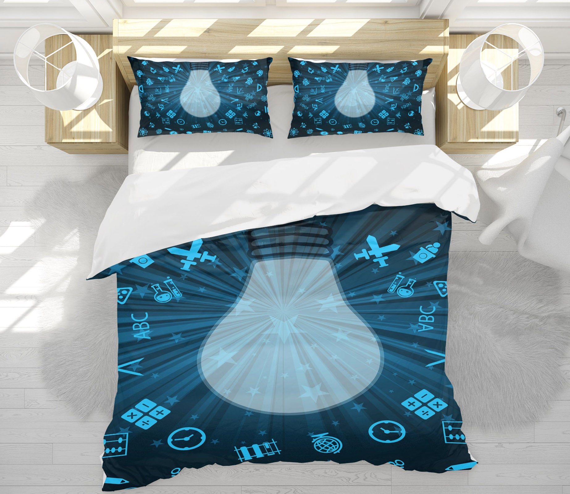 3D Blue Light Bulb 19178 Bed Pillowcases Quilt