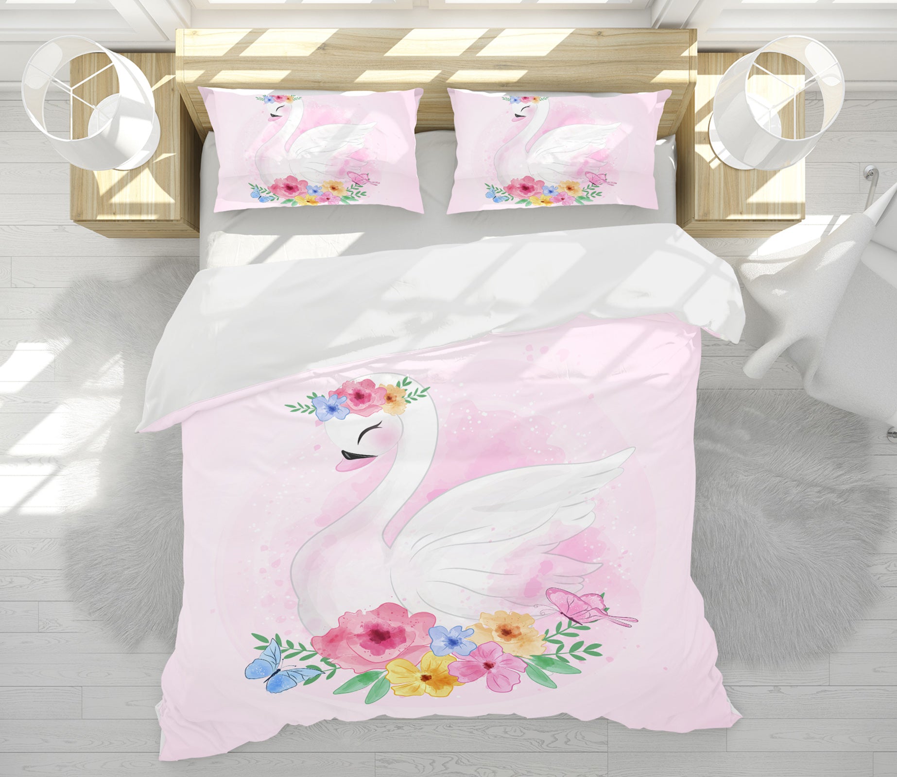 3D Flowers Swan 58231 Bed Pillowcases Quilt