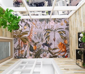3D Giraffe Monkey Pineapple Fruit 104168 Andrea Haase Floor Mural