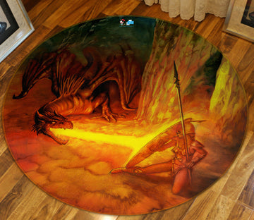 3D Fire Dragon Shield Soldier 6117 Ciruelo Rug Round Non Slip Rug Mat