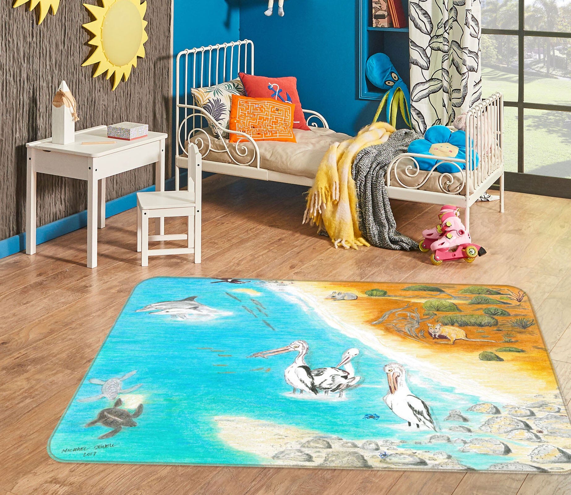 3D Beach Crane 1511 Michael Sewell Rug Non Slip Rug Mat Mat AJ Creativity Home 