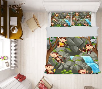 3D Stone Monkey 60059 Bed Pillowcases Quilt