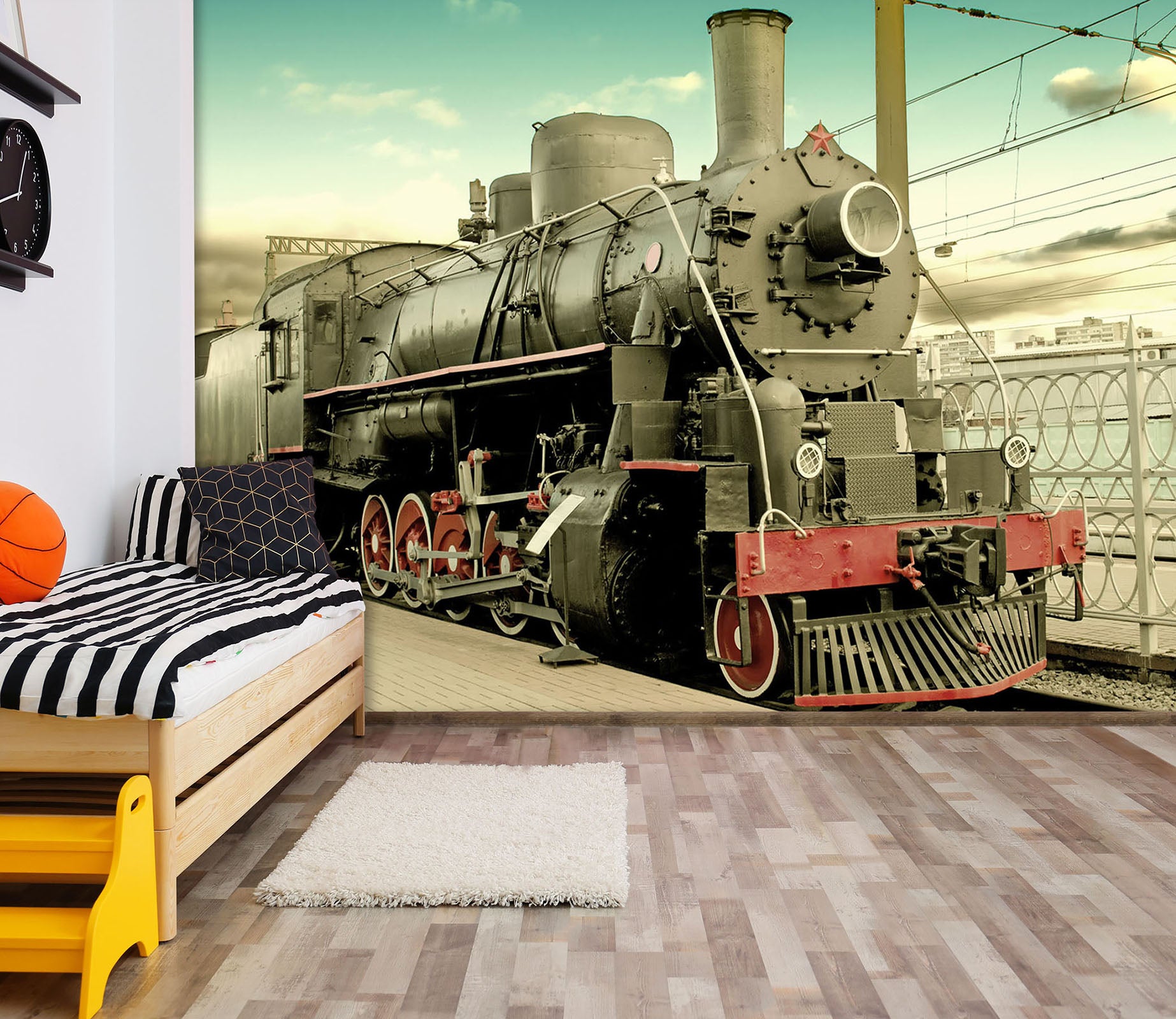 3D Black Train 161 Vehicle Wall Murals