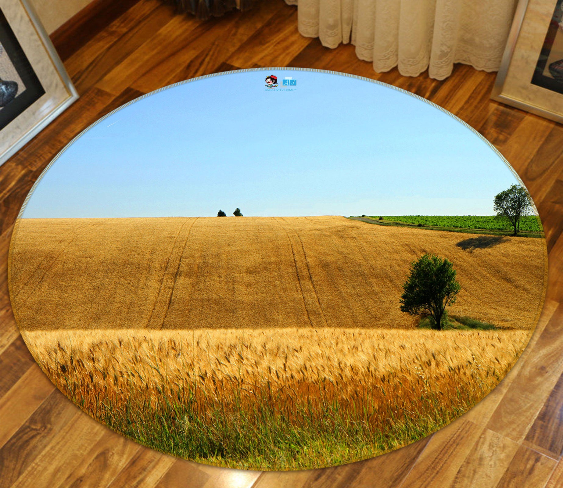 3D Wheat Field Sky 72230 Round Non Slip Rug Mat