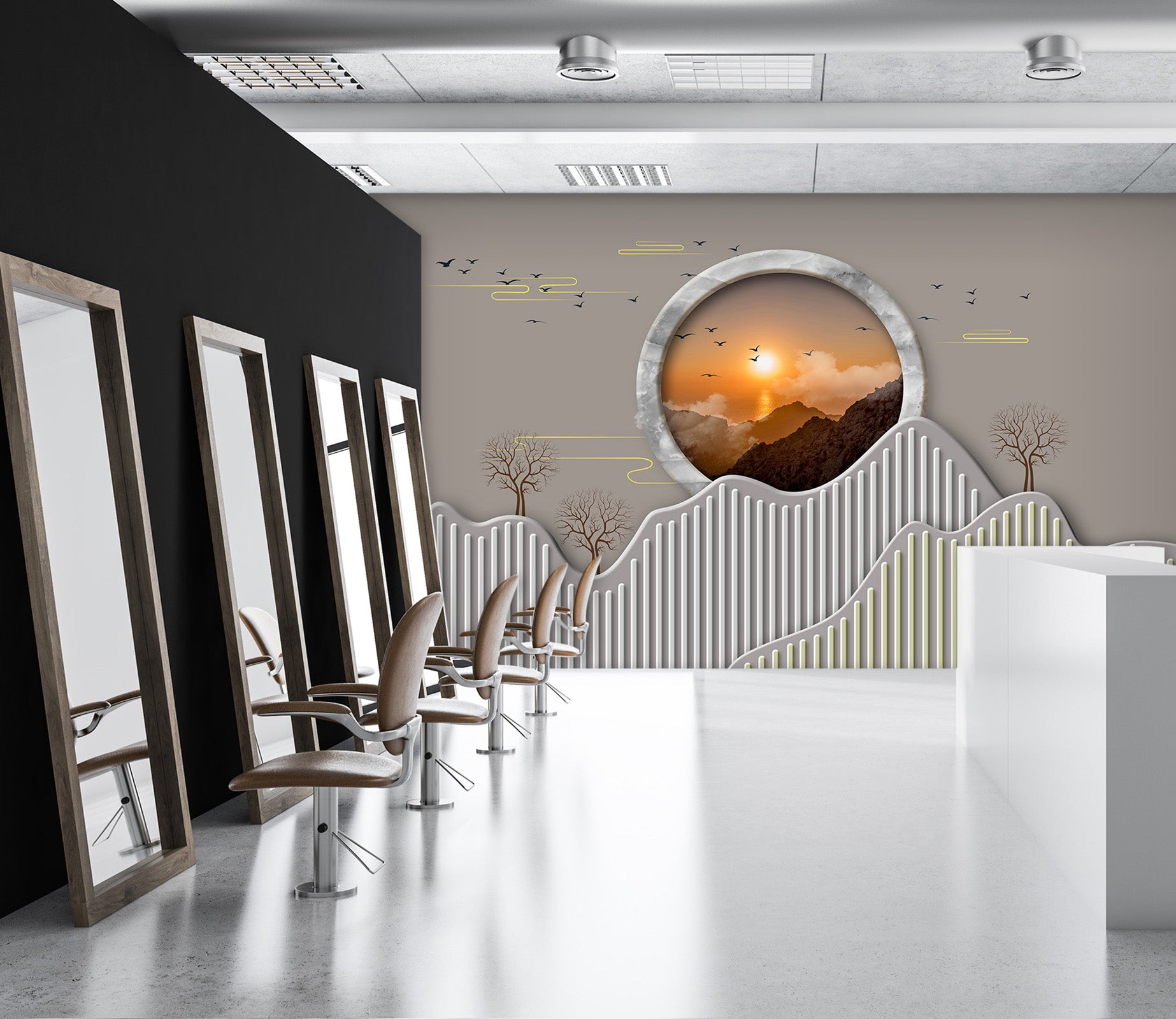 3D Dusk Mountain Bird 069 Wall Murals