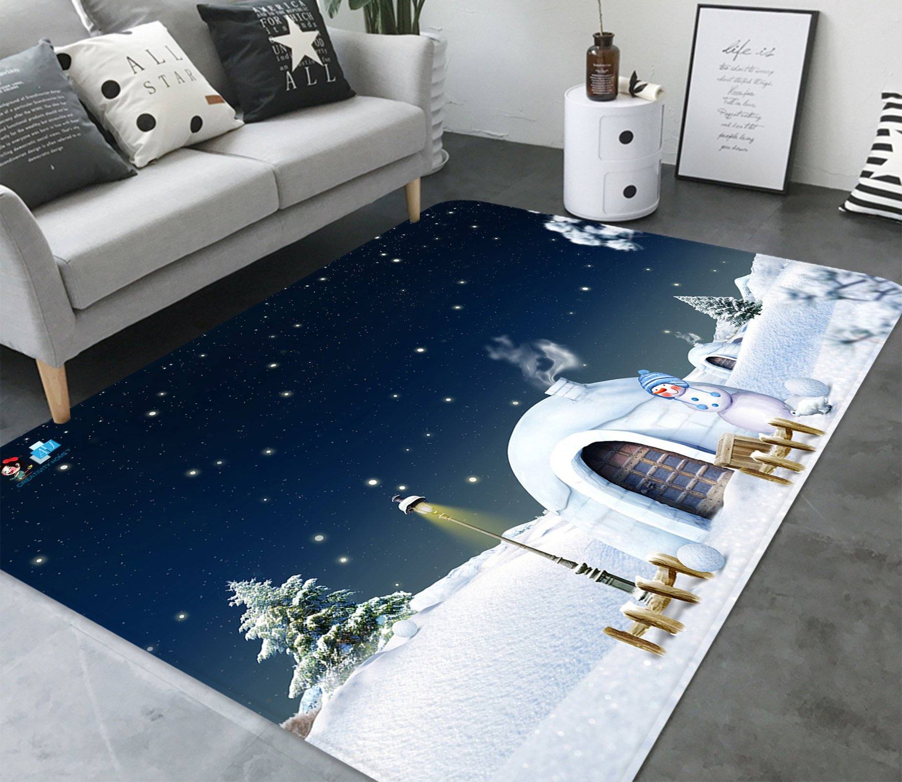 3D Snow House Street Light 027 Non Slip Rug Mat Mat AJ Creativity Home 