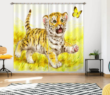 3D Tiger Baby Butterfly 9007 Kayomi Harai Curtain Curtains Drapes