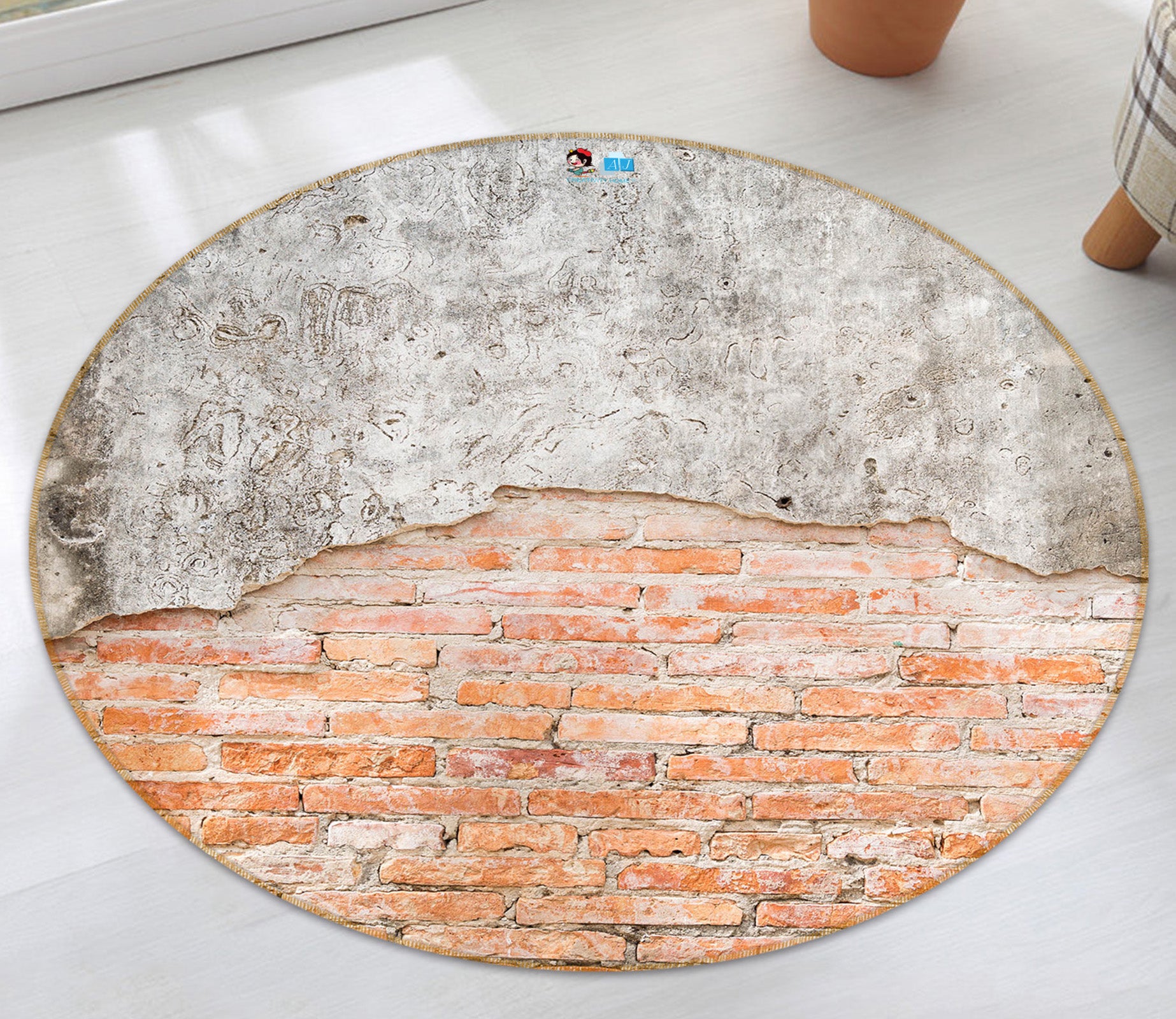 3D Old Brick Wall 74170 Round Non Slip Rug Mat
