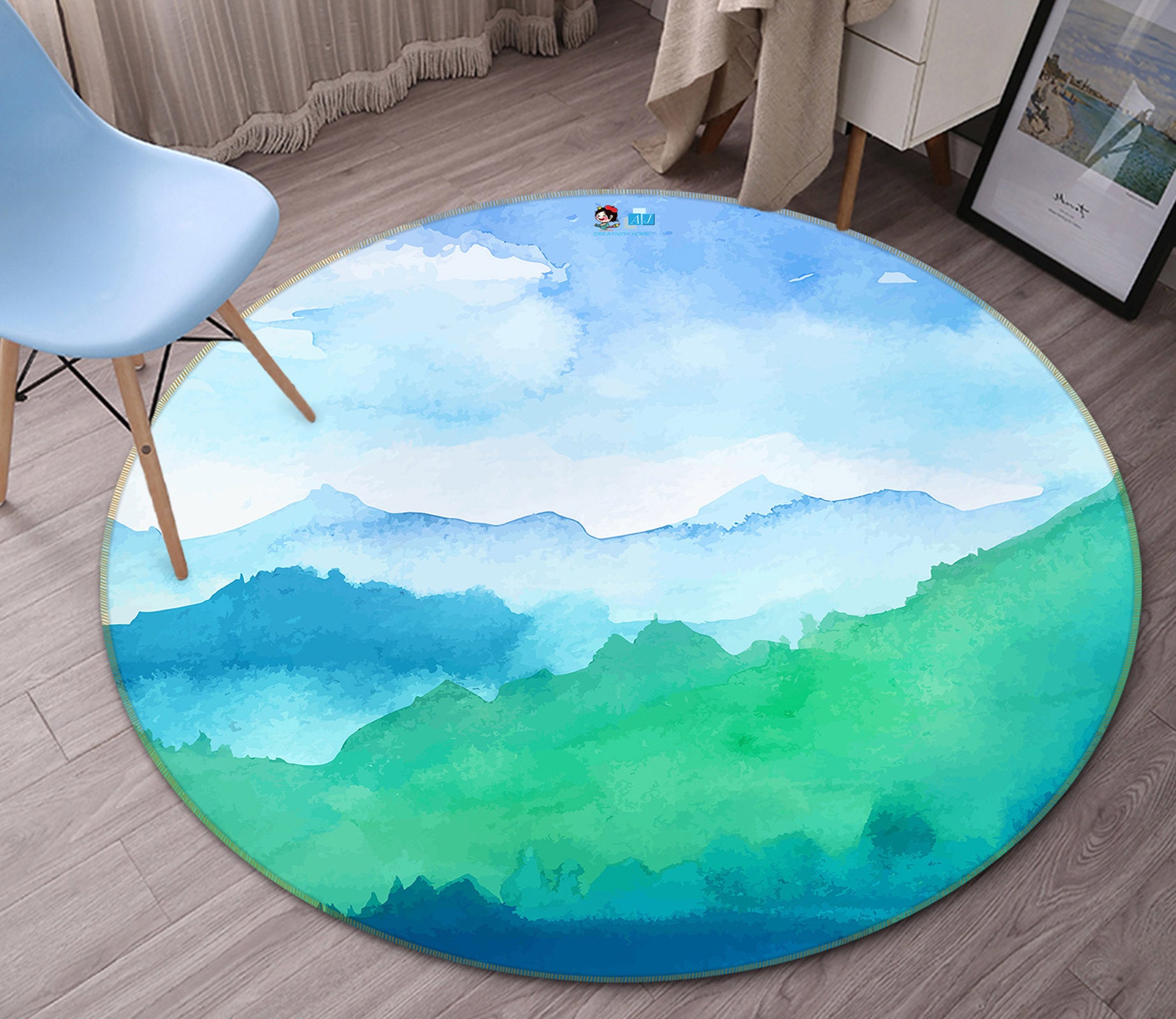 3D Mountain Cloud 72108 Round Non Slip Rug Mat