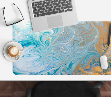 3D Light Blue Gold Pattern 18020 Desk Mat