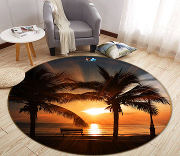 3D Coconut Tree 64098 Round Non Slip Rug Mat