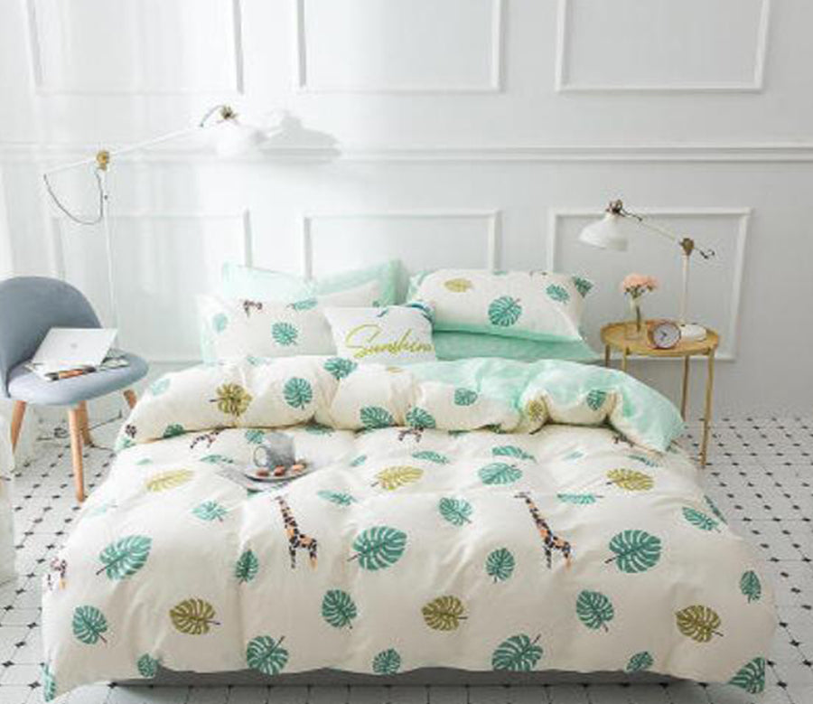 3D Leaves Giraffe 17100 Bed Pillowcases Quilt
