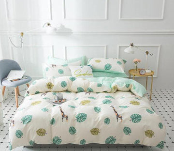 3D Leaves Giraffe 17100 Bed Pillowcases Quilt