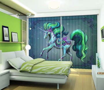 3D Green Unicorn 119 Rose Catherine Khan Curtain Curtains Drapes Curtains AJ Creativity Home 