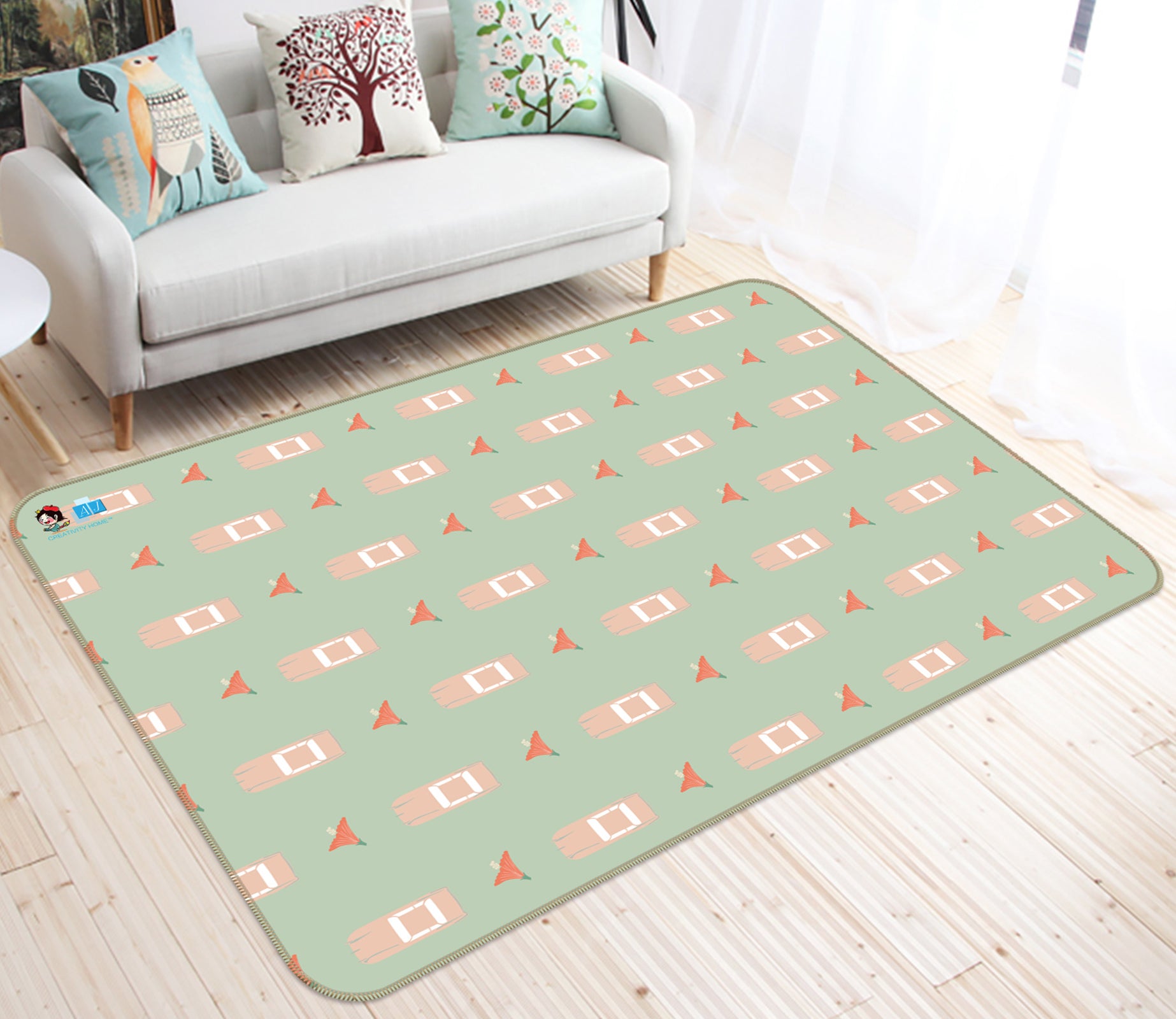3D Car Flower Pattern 9876 Kasumi Loffler Rug Non Slip Rug Mat
