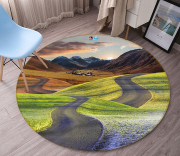 3D Mountains Highway 69166 Round Non Slip Rug Mat