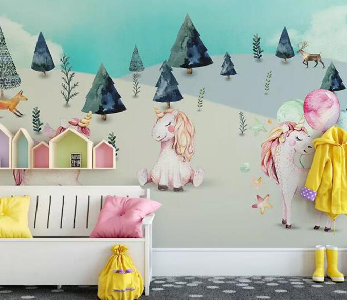 3D Unicorn Cute 082 Wall Murals Wallpaper AJ Wallpaper 2 