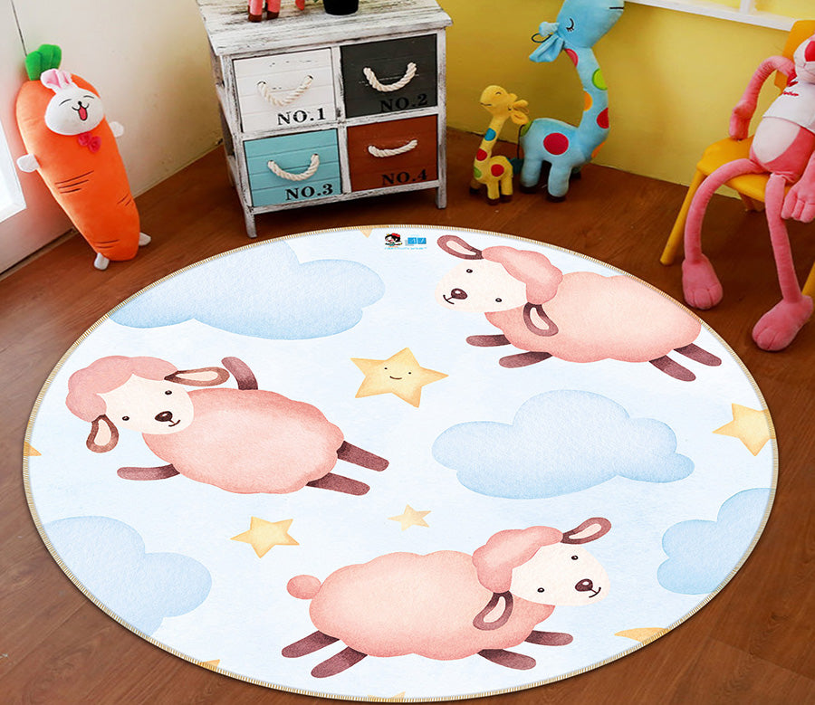 3D Sheep Clouds 64154 Round Non Slip Rug Mat