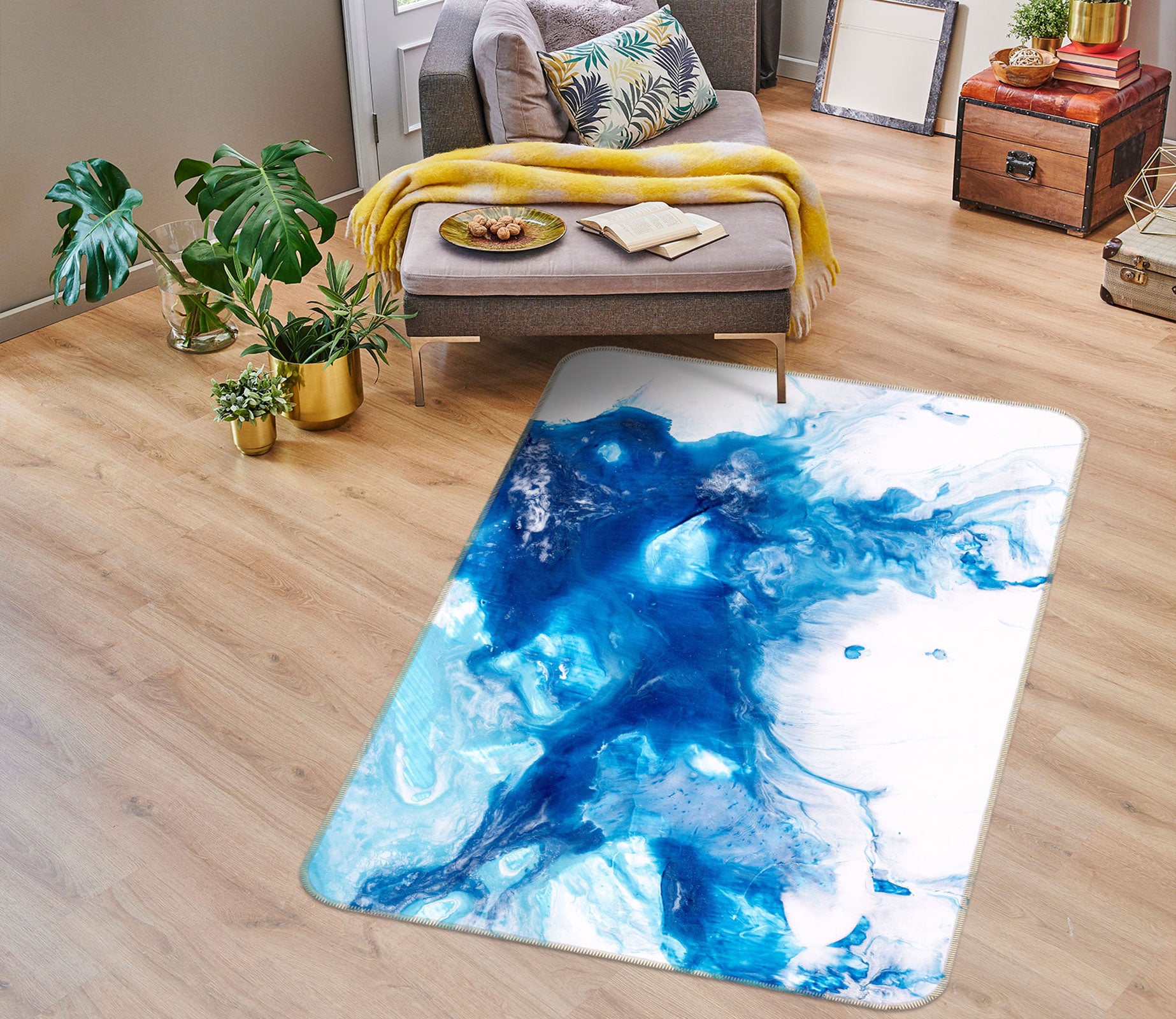 3D Blue Texture 27073 Non Slip Rug Mat