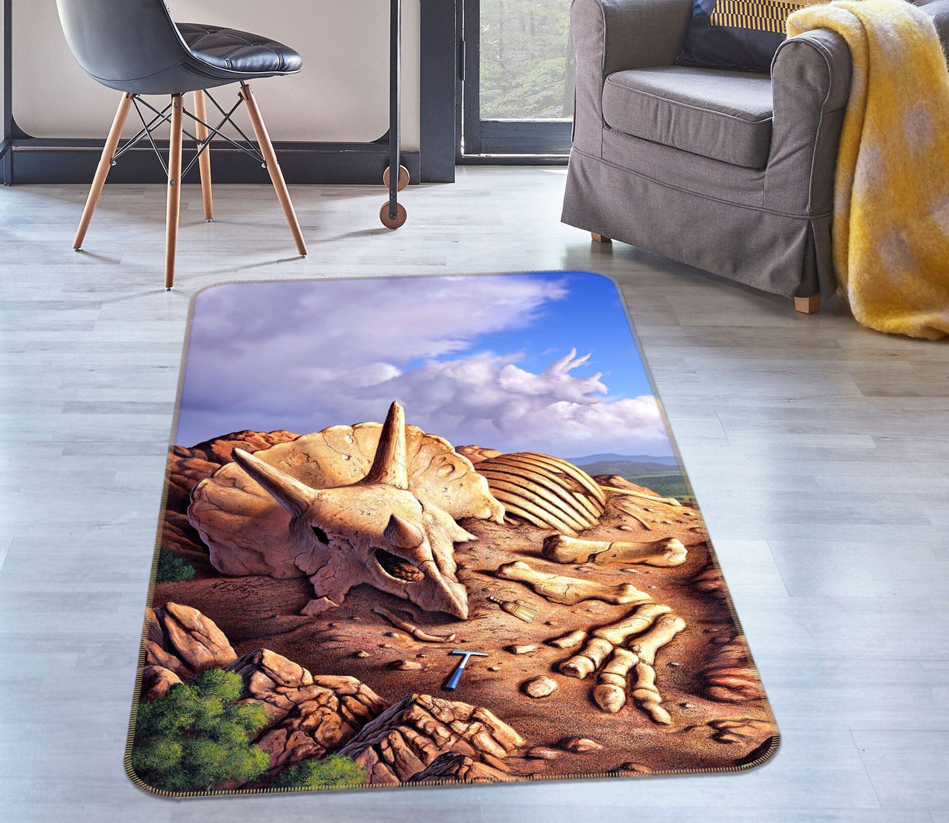 3D Dinosaur Fossil 1069 Jerry LoFaro Rug Non Slip Rug Mat Mat AJ Creativity Home 