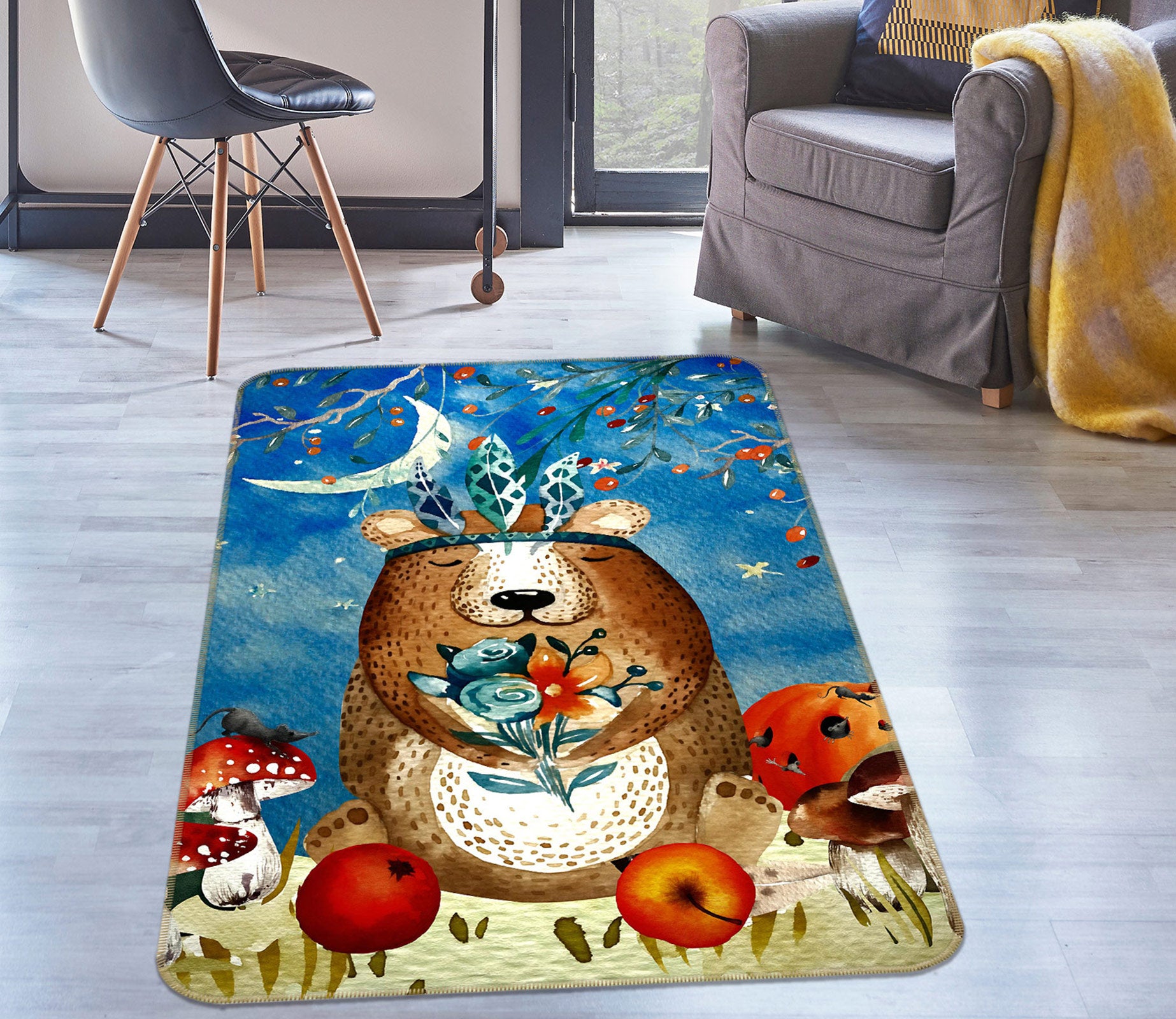 3D Moon Bear Apple 142 Uta Naumann Rug Non Slip Rug Mat