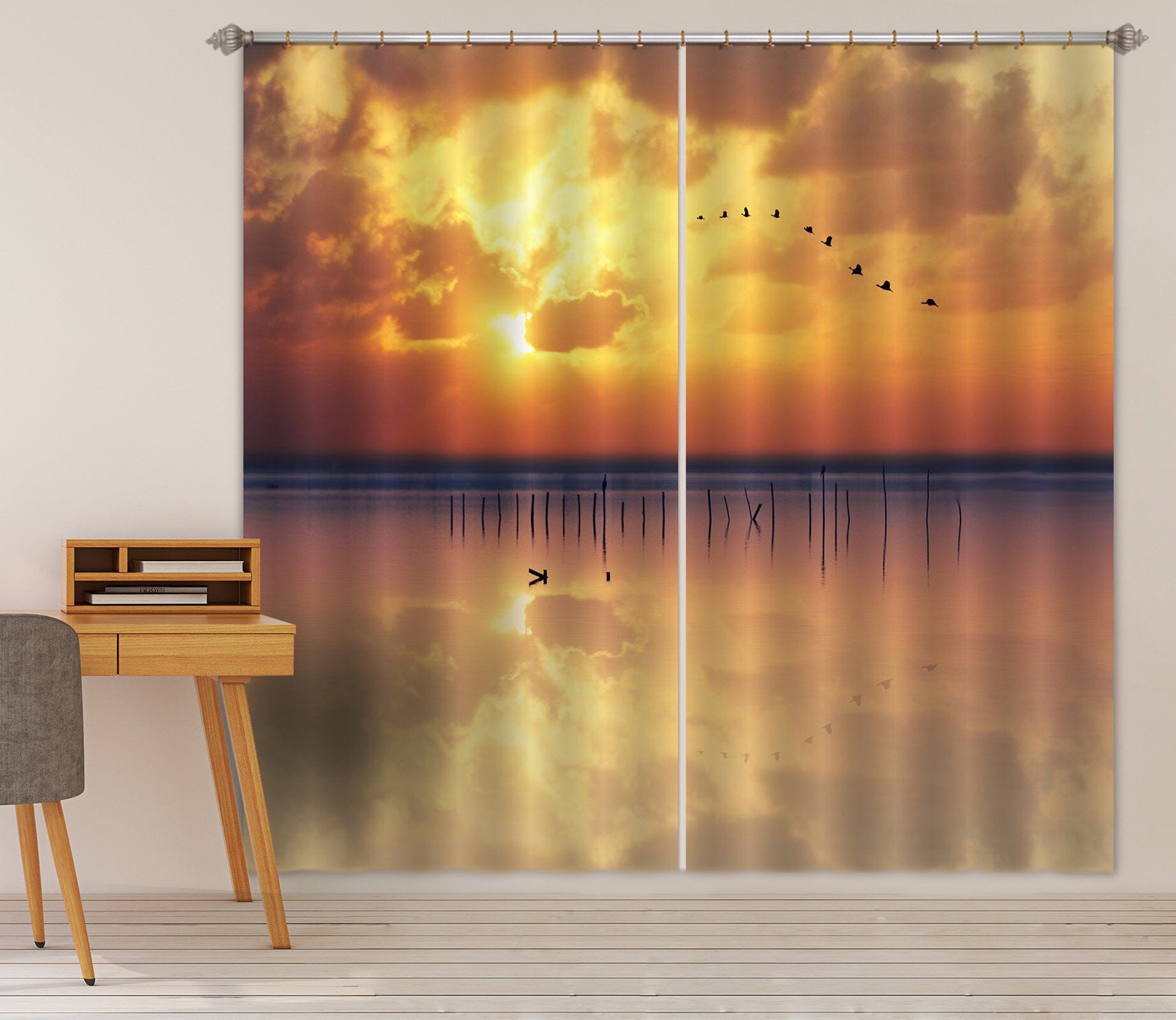 3D Sunset River 134 Marco Carmassi Curtain Curtains Drapes Curtains AJ Creativity Home 