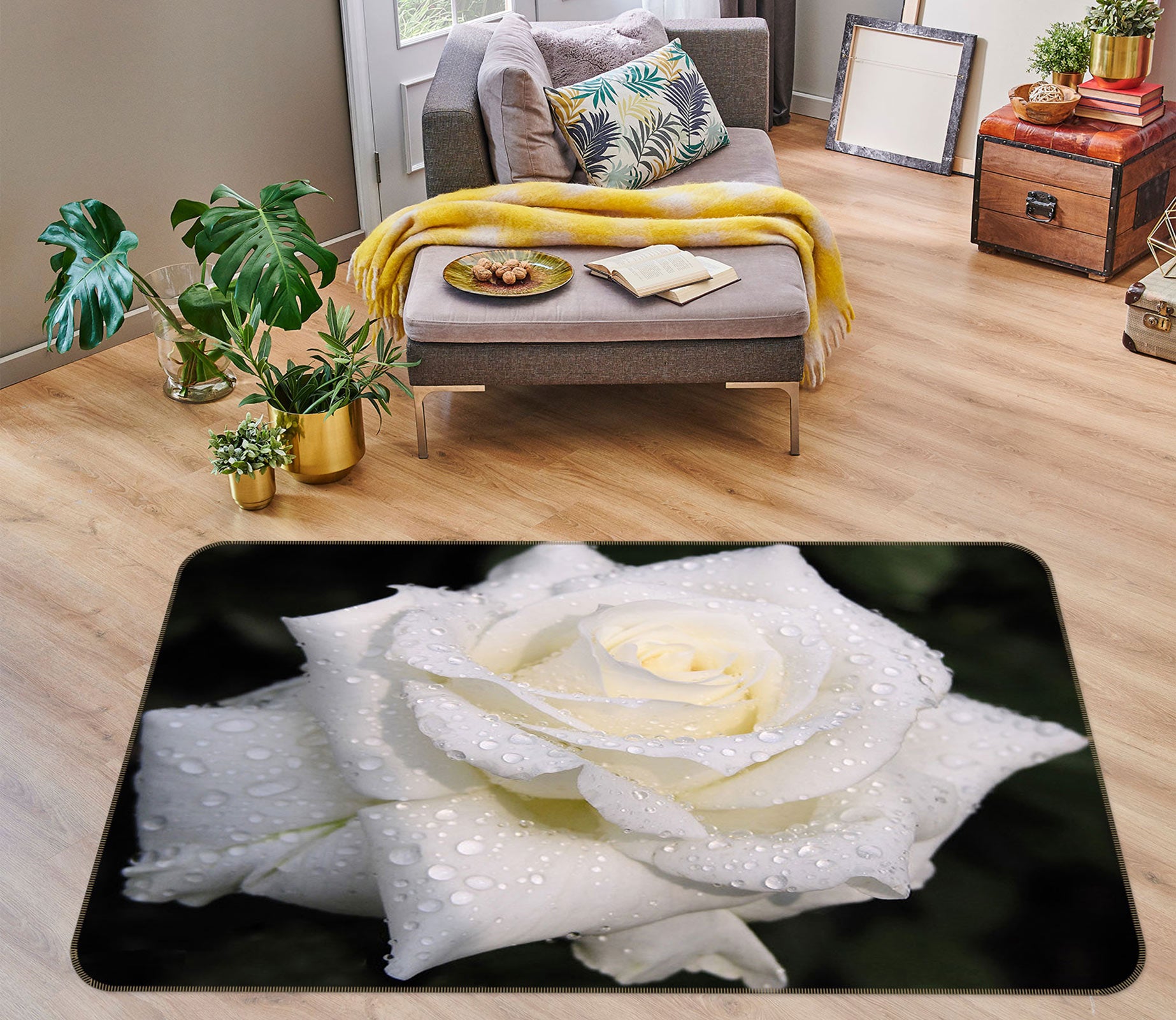 3D White Flowers 75249 Non Slip Rug Mat