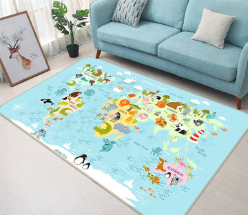 3D Animal Park 305 World Map Non Slip Rug Mat