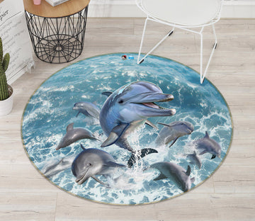 3D Dinosaur Jumping 83125 Jerry LoFaro Rug Round Non Slip Rug Mat