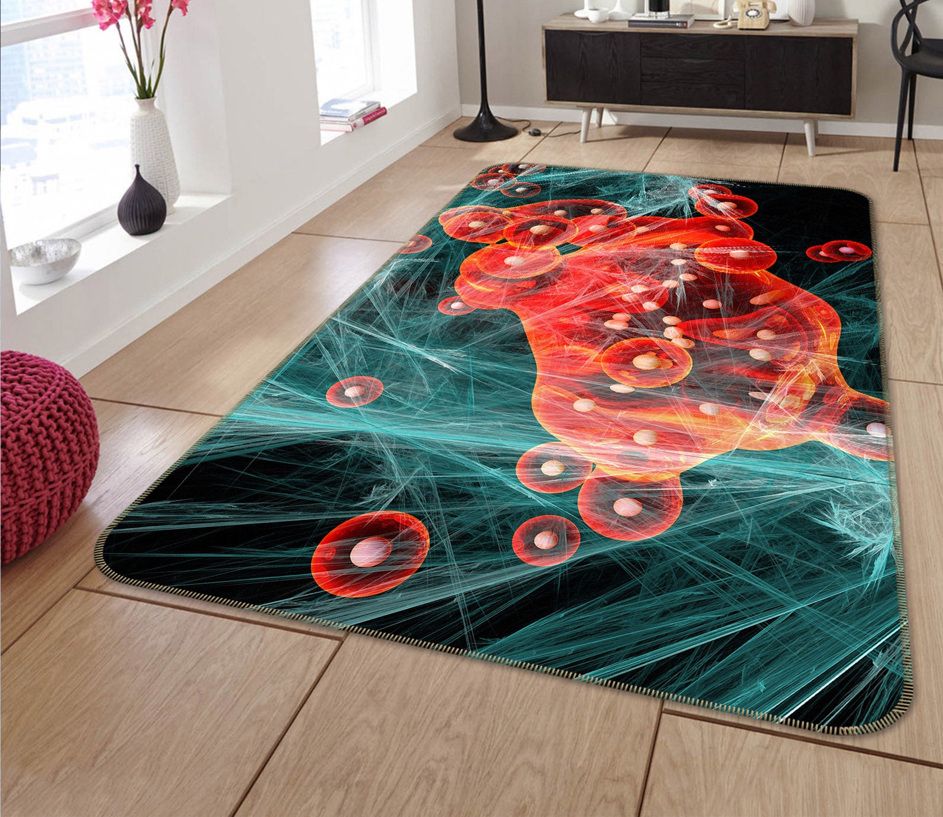 3D Red Round Pattern 65008 Non Slip Rug Mat