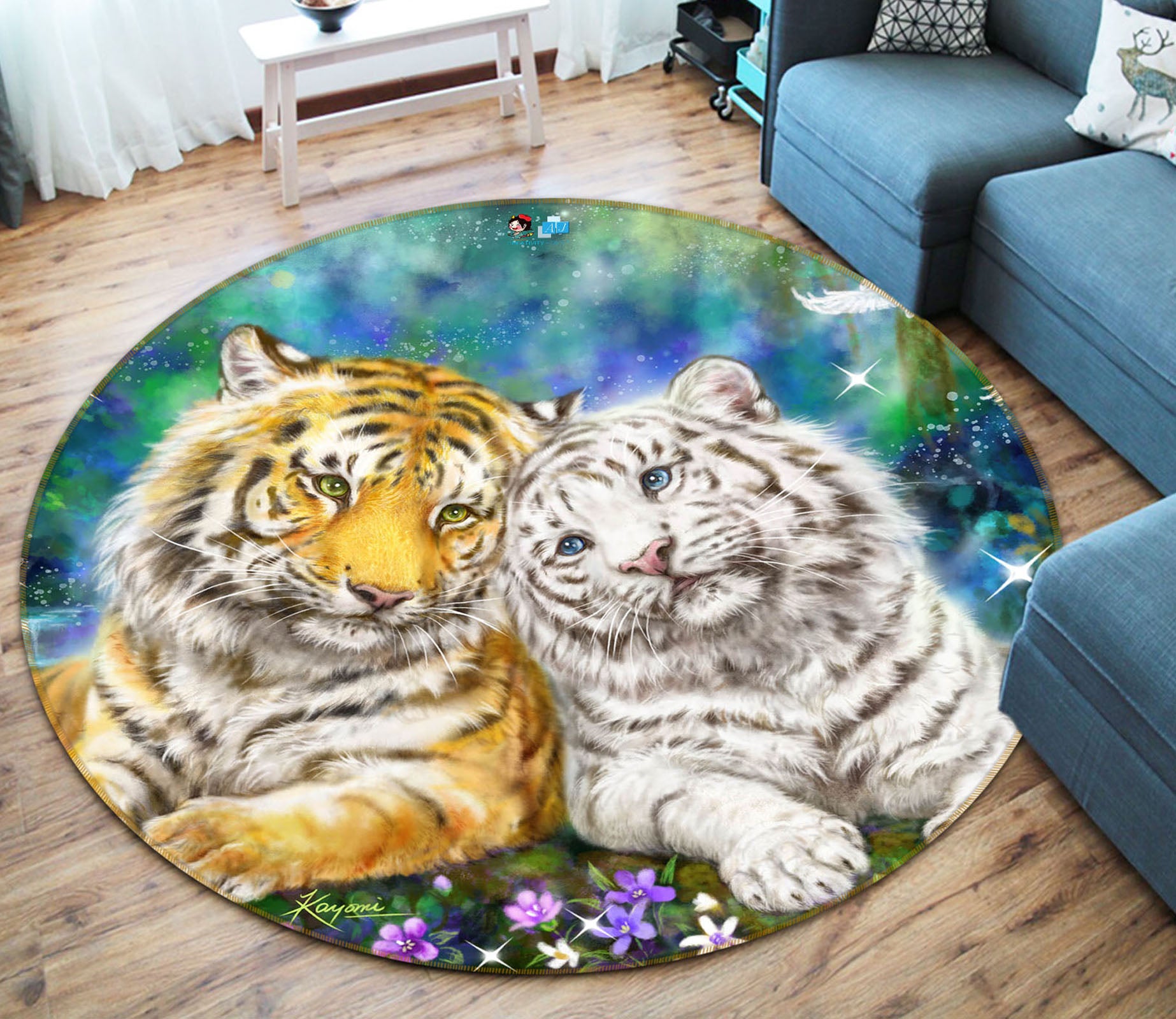 3D Tiger Friend 6044 Kayomi Harai Rug Round Non Slip Rug Mat