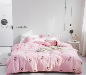3D Pink Love 15155 Bed Pillowcases Quilt