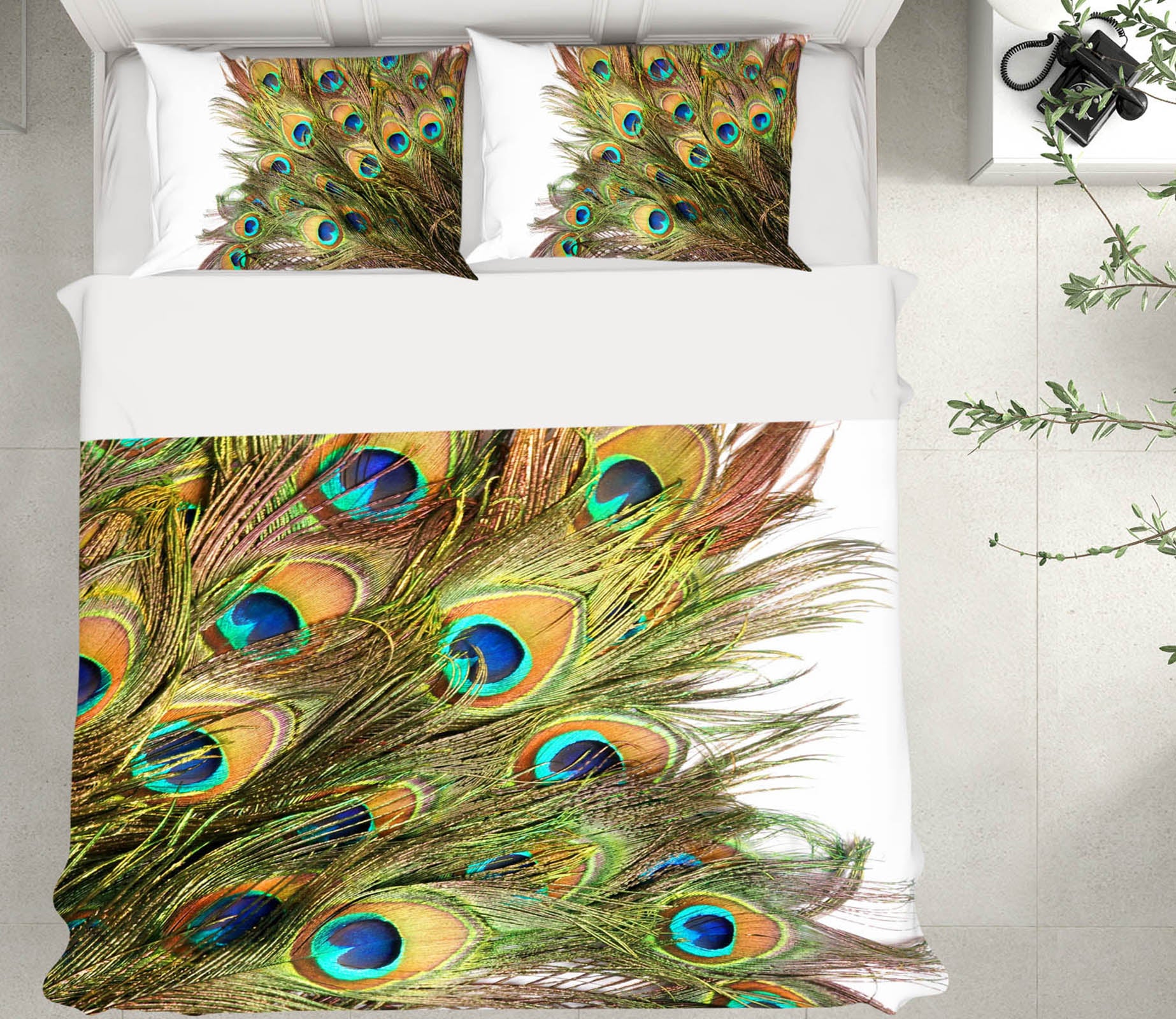 3D Peacock Feather 15076 Bed Pillowcases Quilt